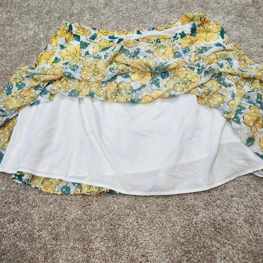 Skies Are Blue Skirt Yellow Floral Clip Dot Tiered Boho Plus Size 3X‎